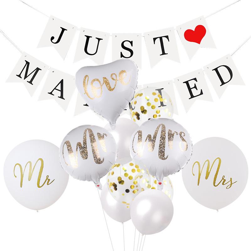 

Wedding Scene Arrangement Letter Flag Photo Wedding Room Decoration Mr Mrs Aluminum Film Latex Balloon Set La Flag Wedding Set 2