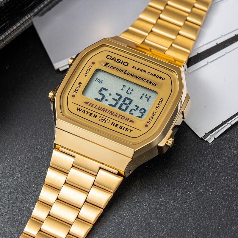 Casio Watch Series - Square Fashion Classic Retro Small Square Watch LCD Display Waterproof Quartz Movement Stainless Steel Strap A168WG-9W&A159WA-N1