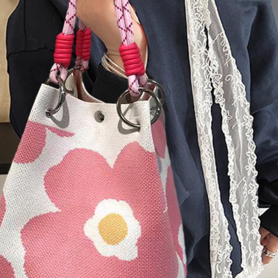 Girls Knitted Handbag Butterfly Flower Bucket Bag Casual Wrist Bag Knitted Purse for Shopping Beach Travel Daily Outings