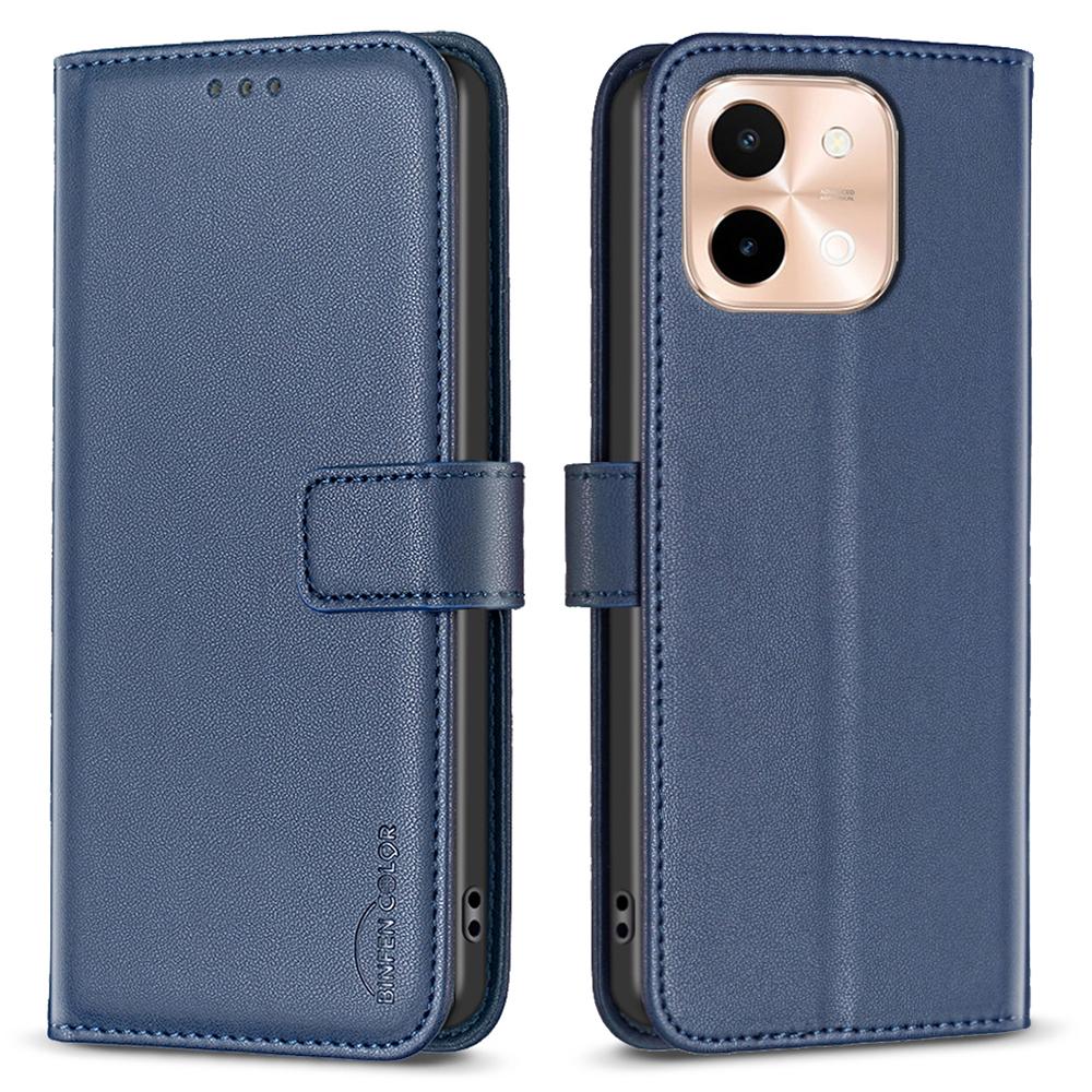 

BINFEN COLOR BF17 For vivo Y28 4G Case Wallet PU Leather Phone Cover with Stand Blue