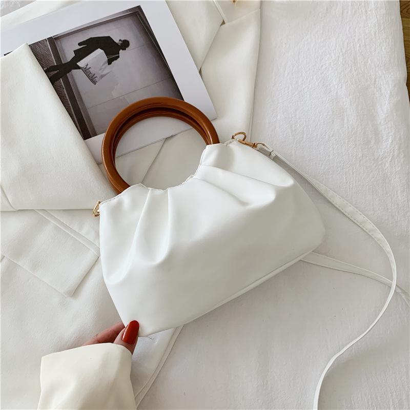 Cloud bag women's crossbody fashion pleated small bag simple wooden handle handbag women's shoulder small bag