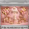 2D Pink Gold Happy Birthday Backdrop Banner Photography Background Party Decor
