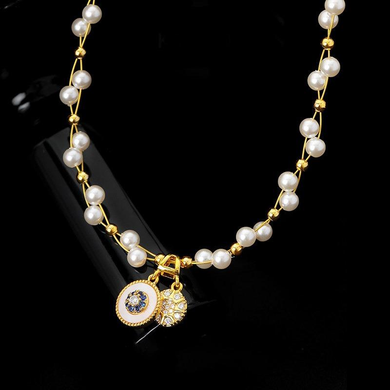 Real Gold Electroplated Zircon Octagram Pearl Necklace Retro Elegance Temperament Versatile Collarbone Chain Light Luxury Niche Jewelry