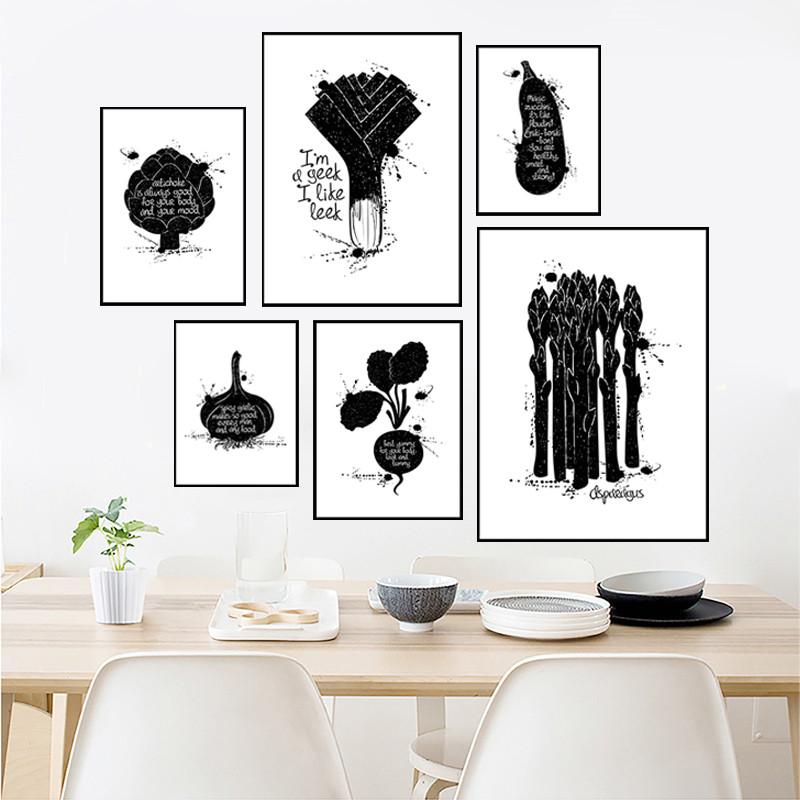 

Творческая поэтическая цитата Типографика Плакат Кухня Настенное искусство Картина Овощи Силуэт Принты Черный Белый Холст Живопись CF002