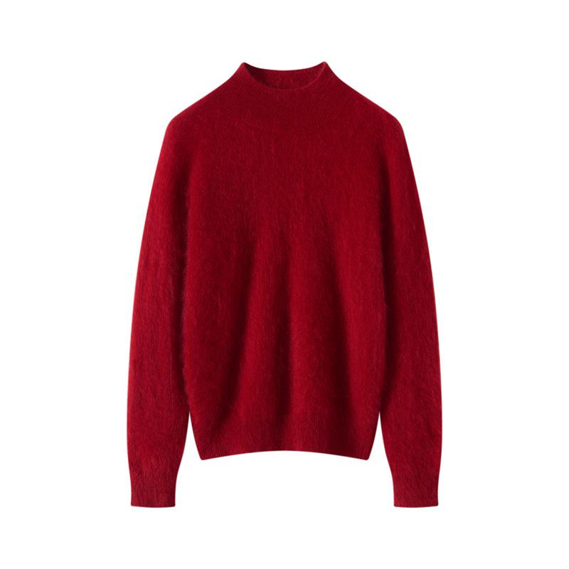 Women's Cashmere Half-High Neck Long Sleeve Sweater - Classic Loose Knit Top