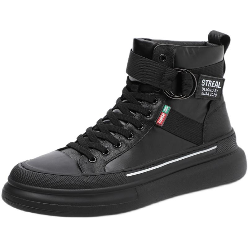 Down Cloth Men 'S Shoes Mid -Top Martin Boots Men 'S British Style Black Thick -Soled Winter With Velvet High -Top Shoes Trend