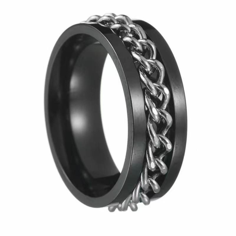 Fashionable and unique multi-purpose stainless steel ring with rotating chain finger ring accessory