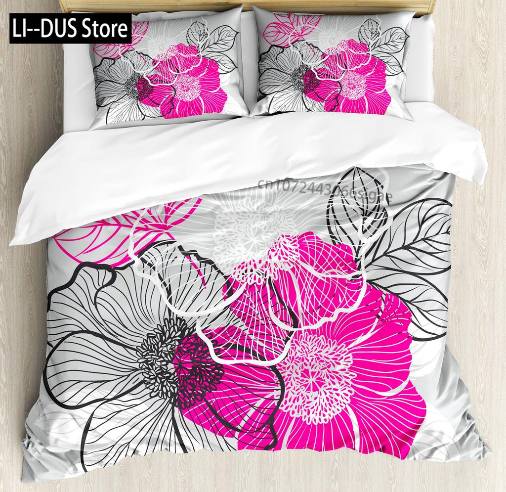 Duvet Cover Set Queen Floral Bedding Elegant Peony Bedding Soft Comforter Cover Set with With 2 Pillowcases 3Pcs Queen Full Size