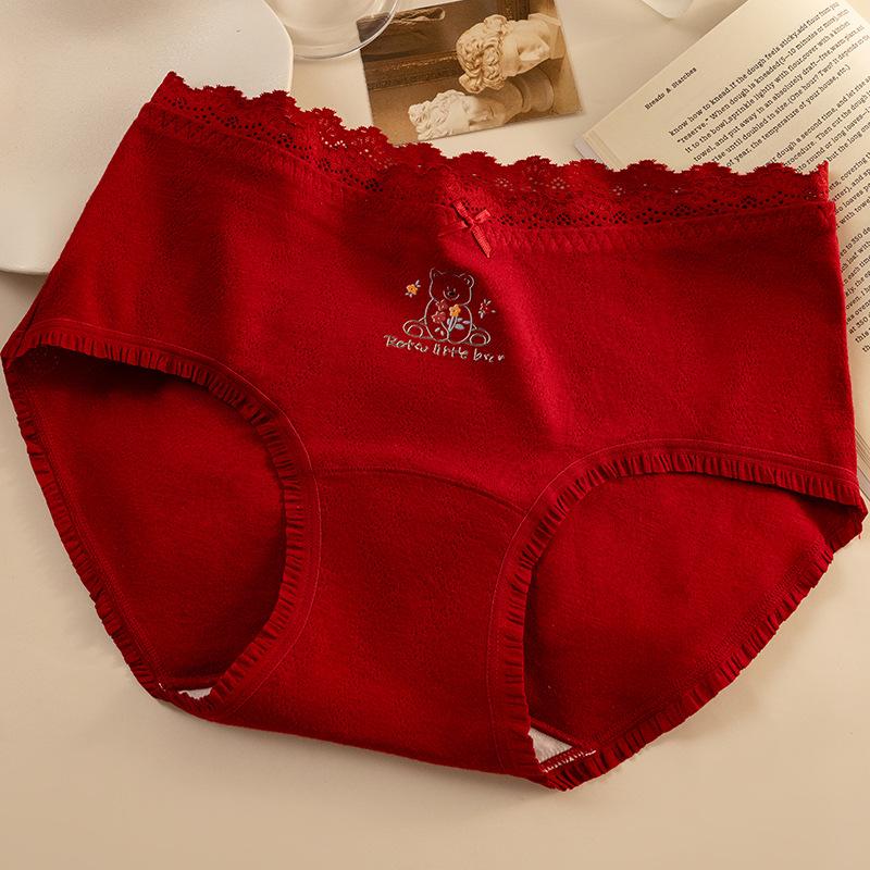 Девочки Весна и Осень Цветочный Кружевной Чистый Хлопок 10A Антибактериальный Треугольные Трусики с Ластовицей L красный