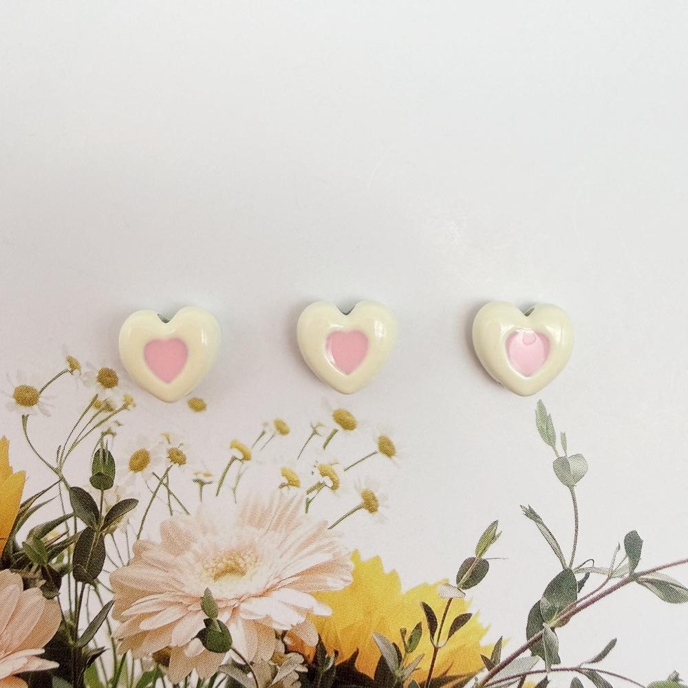 Double-Sided Enamel Heart Charm for DIY Beading & Keychain Accessories Alloy Double-Sided Enamel Heart грязно-белый