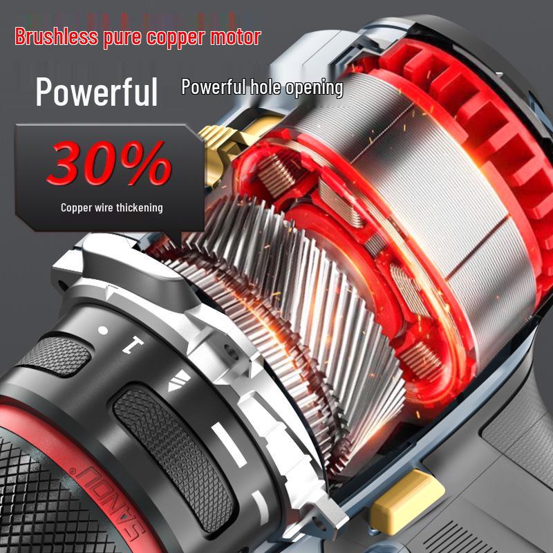 Compact Brushless Electric Drill - Rechargeable Lithium Power, Multi-Function Pistol Tool for Household Use