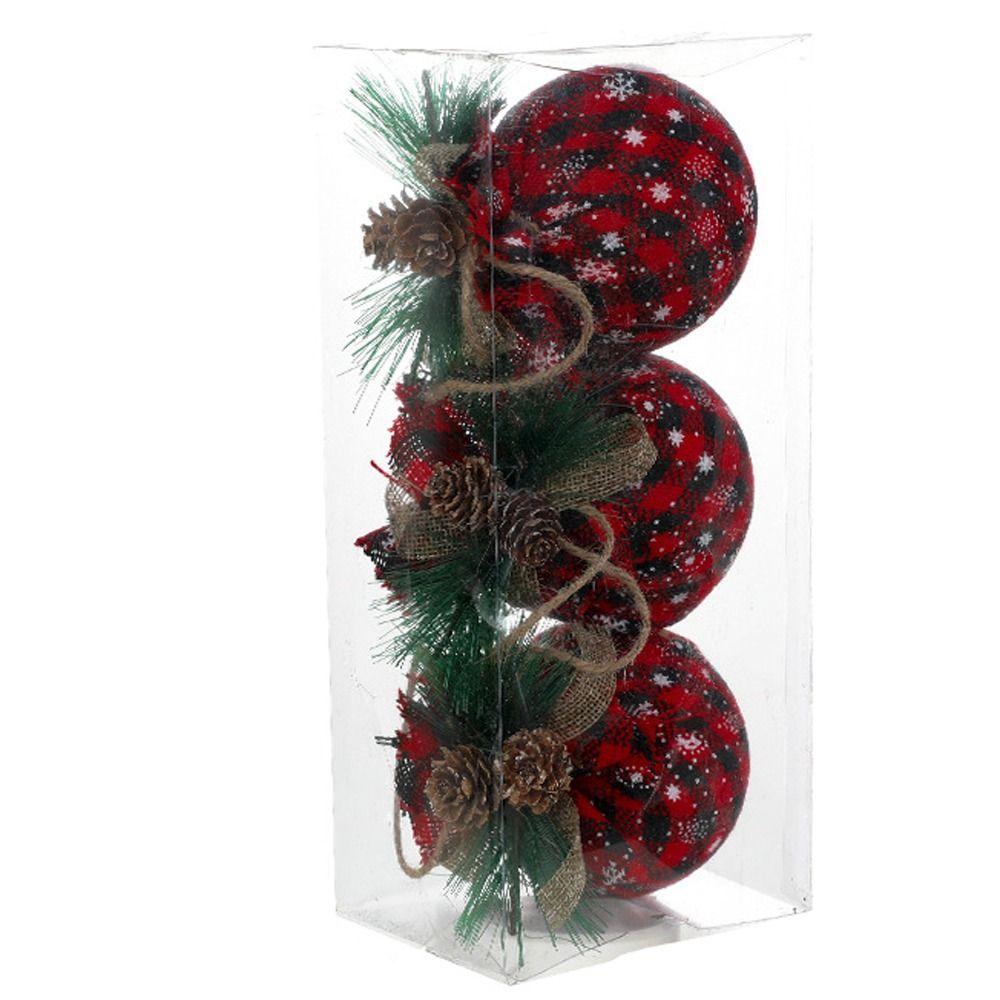 with Berry Leaves Christmas Tree Ball Red Green Plaid Cloth Christmas Tree Ornament  Xmas Decor