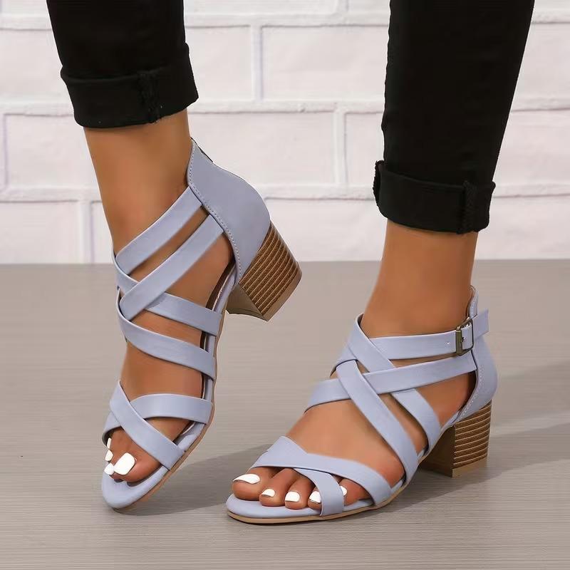 Cross-Tied Criss Cross Sandals Heels for Women Cutout Zip Up Open toe Block Heel Heels Sandals with Heels for Women