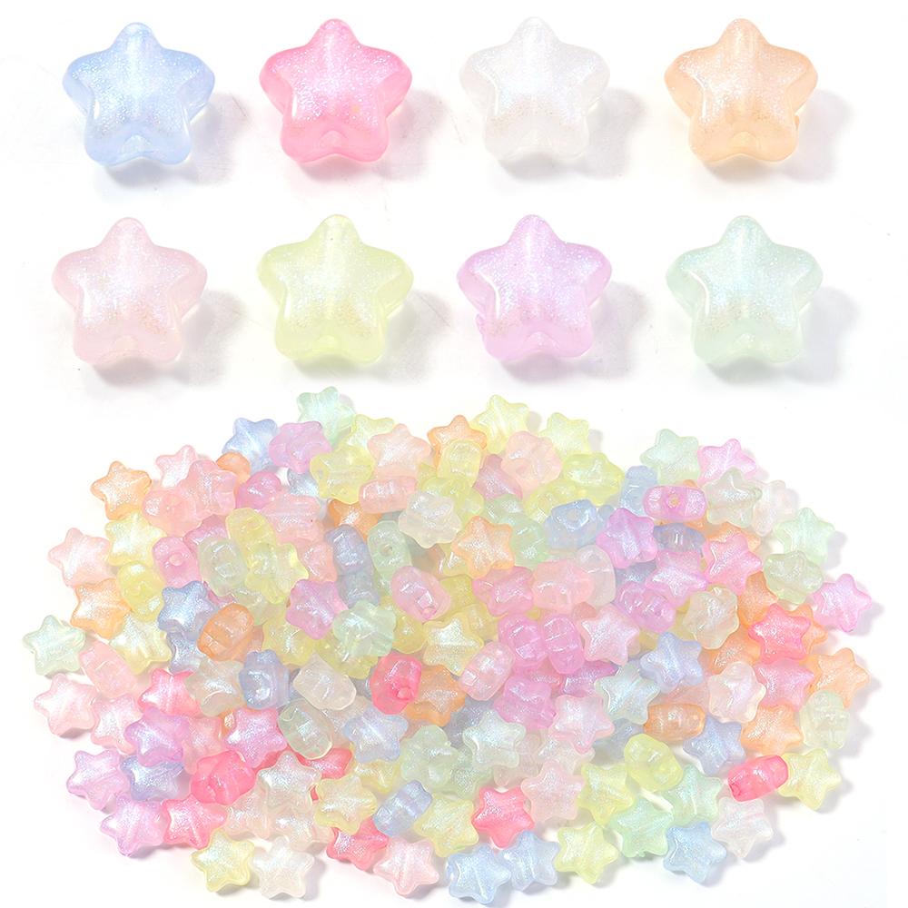 100pcs 10mm Acrylic Star Beads Colorful Luminous Five-pointed Star Loose Beads For DIY Jewelry Making Bracelet Necklace Supplies