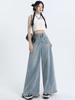 American Retro Super Wide-leg Jeans, dámské nové, s vysokým pasem, zeštíhlující design, světlé kalhoty s rozšířeným vzorem