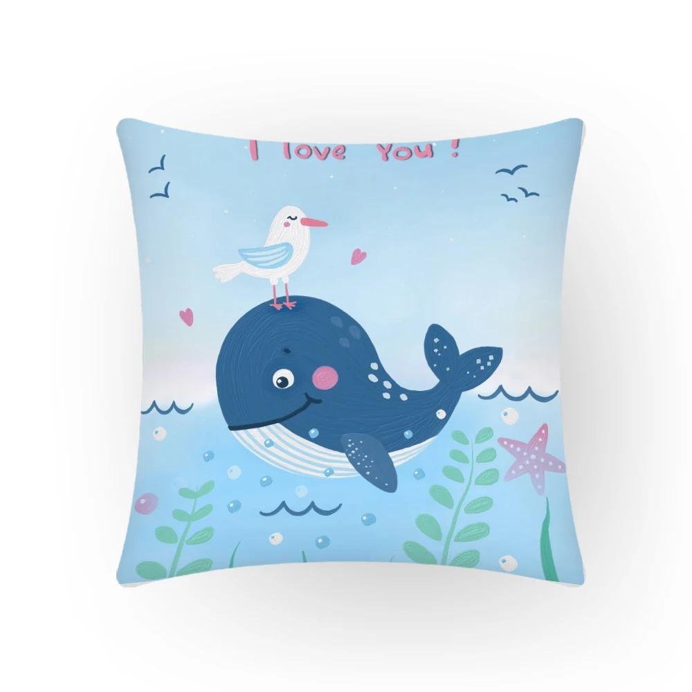 

Океан Мультяшное украшение Подушка Кровать Спальня Наволочка Животное Украшение дома Кит Наволочка Украшение 40x40cm