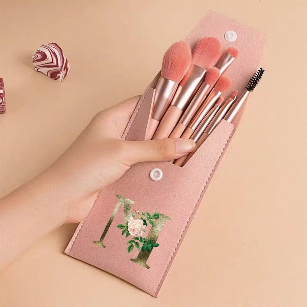Beginners Makeup Brushes Set - Soft Fluffy Brushes For Face & Eye With PU Bag Ideal For Makeup Artists Golden Flower Pattern