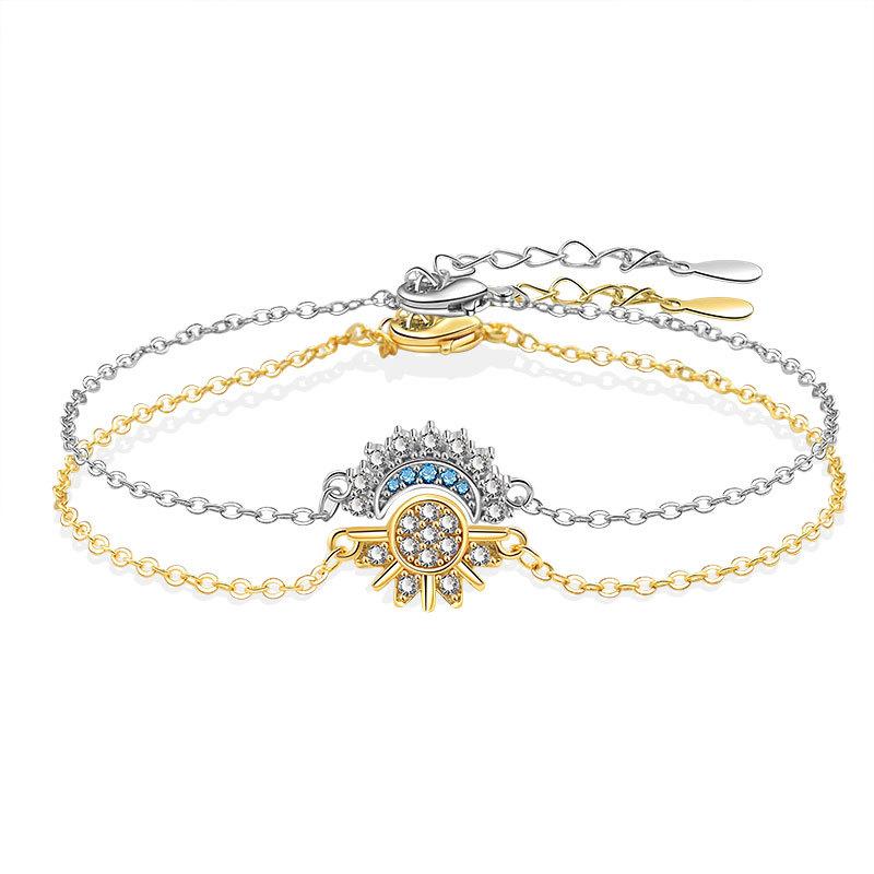 

2Pcs Sparkling Cubic Zirconia Sun and Moon Bracelet for Women Adjustable Couple Bracelets Set Party Wedding Jewelry Gift