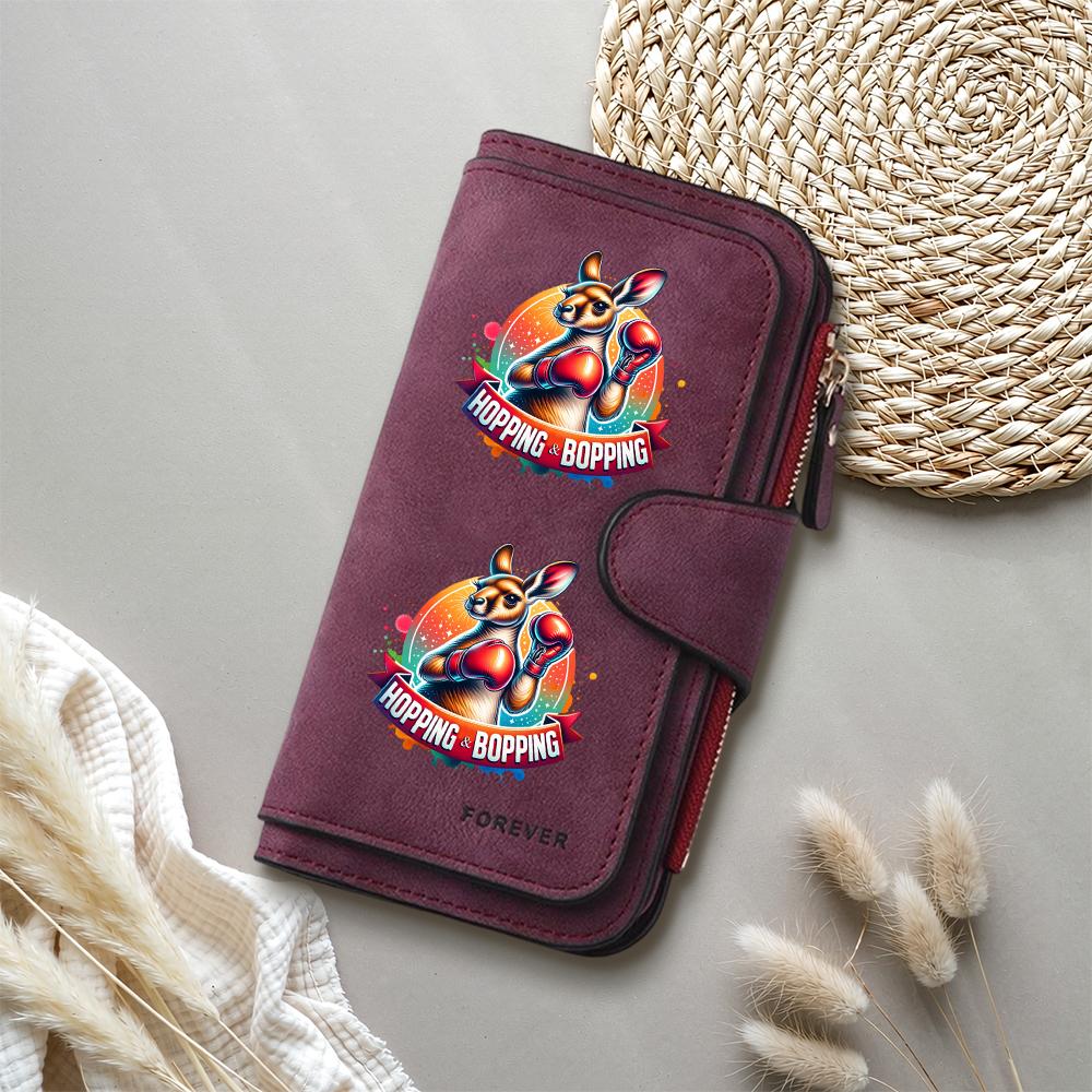 Kangaroo Print Long Wallet Casual PU Leather Purse for Daily Use 