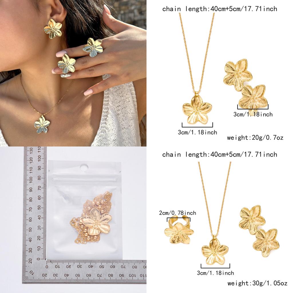 Alloy Flower Pendant Chain With Matching Earrings For Spring Fashion Accessories