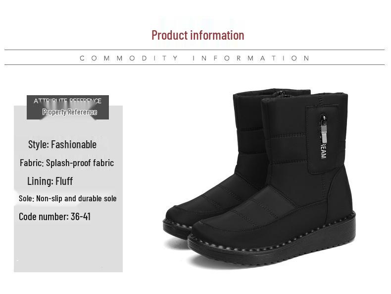 Women's Winter Fleece-Lined Long Snow Boots - Cotton, Polyurethane, Warm and Thickened for Outdoor Sports