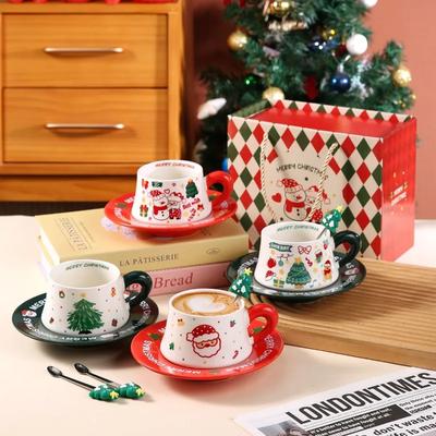 Nouveau Service de Tasse à Café et Soucoupe en Céramique de Noël, Tasse à Eau en Céramique pour la Maison, Tasse à Maquillage, Boîte Cadeau, Cadeau de Noël lijiao
