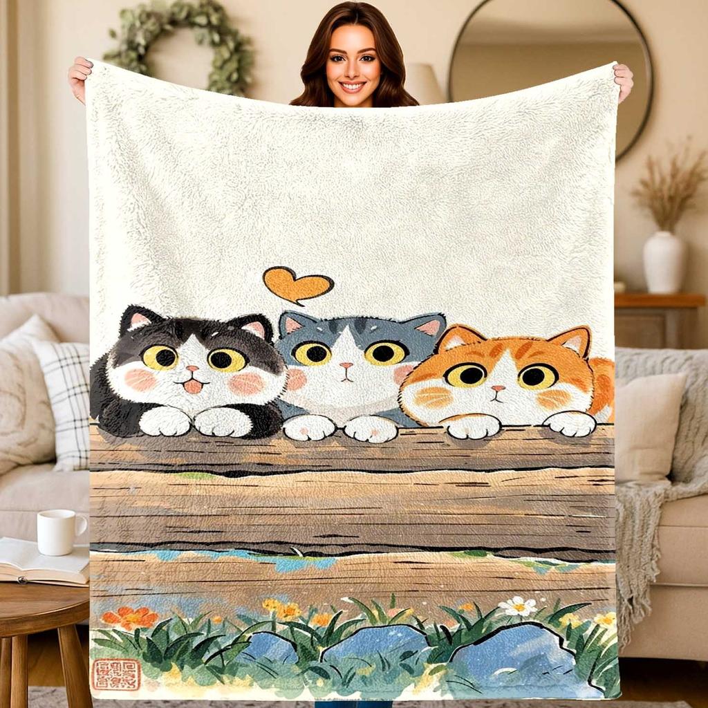 Cat Animal Art with Colorful Patterns Flannel Printed Blanket Suitable for All Seasons Suitable for Room Office Sofa and Travel