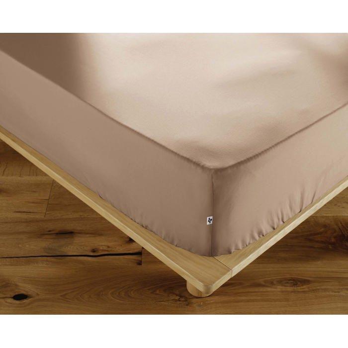 Drap Housse 160x200 cm percale de coton beige ficelle Perrine