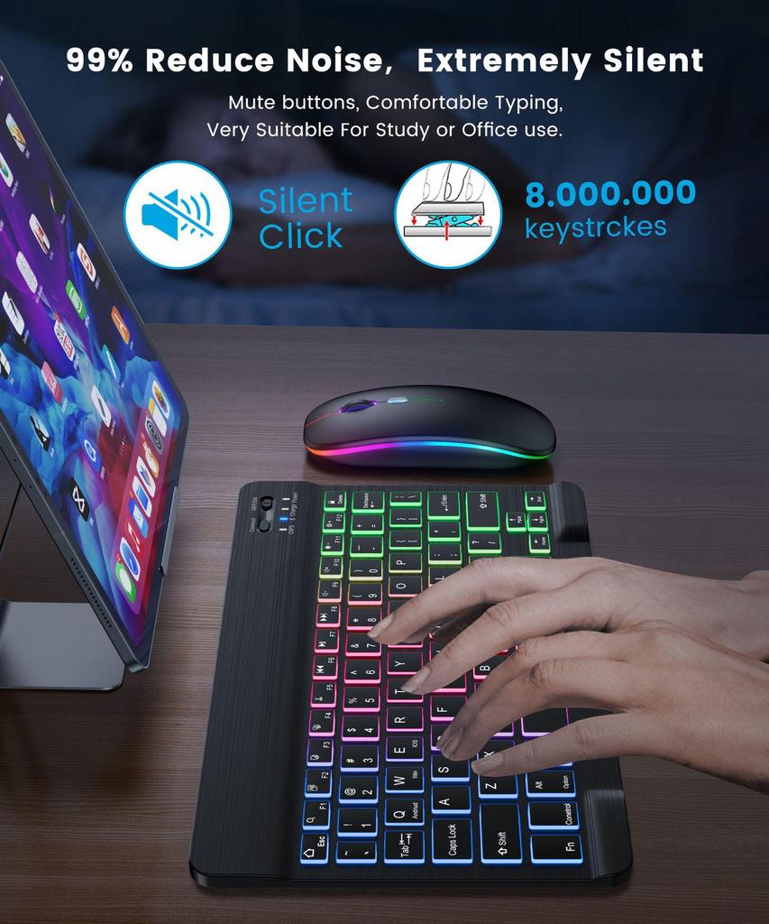 Colorful Bluetooth Magic Keyboard and Mouse Set for Mobile Devices & Tablets