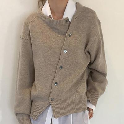 Cardigan irrégulier à boutons obliques pour femme, veste en tricot à col rond, mode élégante, vintage, manteaux en tricot, automne hiver 25140
