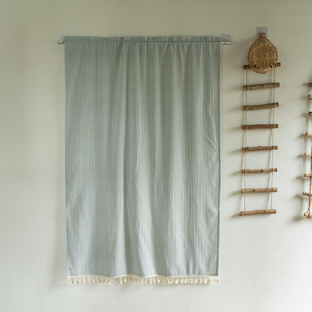 Punch-free Partition Curtain Striped Cotton and Linen Fabric Hanging Curtain Household Door Curtain Kitchen Coffee Half Curtain