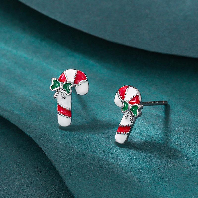 European & American Christmas-Themed Red Enamel Reindeer Santa Claus Stud Earrings for Women