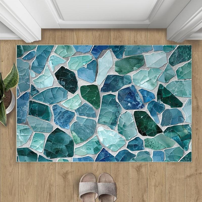 Geometrisch Kleurrijk Glas Print Deurmat Antislip Absorberende Vloermat Retro Mozaïek Stijl Entreekleed 50X80cm