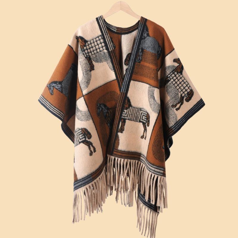 Simple ink painting shawl women with high-end fashion cape jacket autumn and winter high-end imitation cashmere scarf