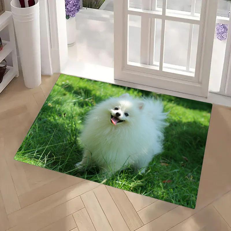 1pc Cute Pomeranian Dogs Bathroom Absorbent Mats Anti-Slip Mats Home Decor Supplies Carpets Home Kitchen Floor Mats