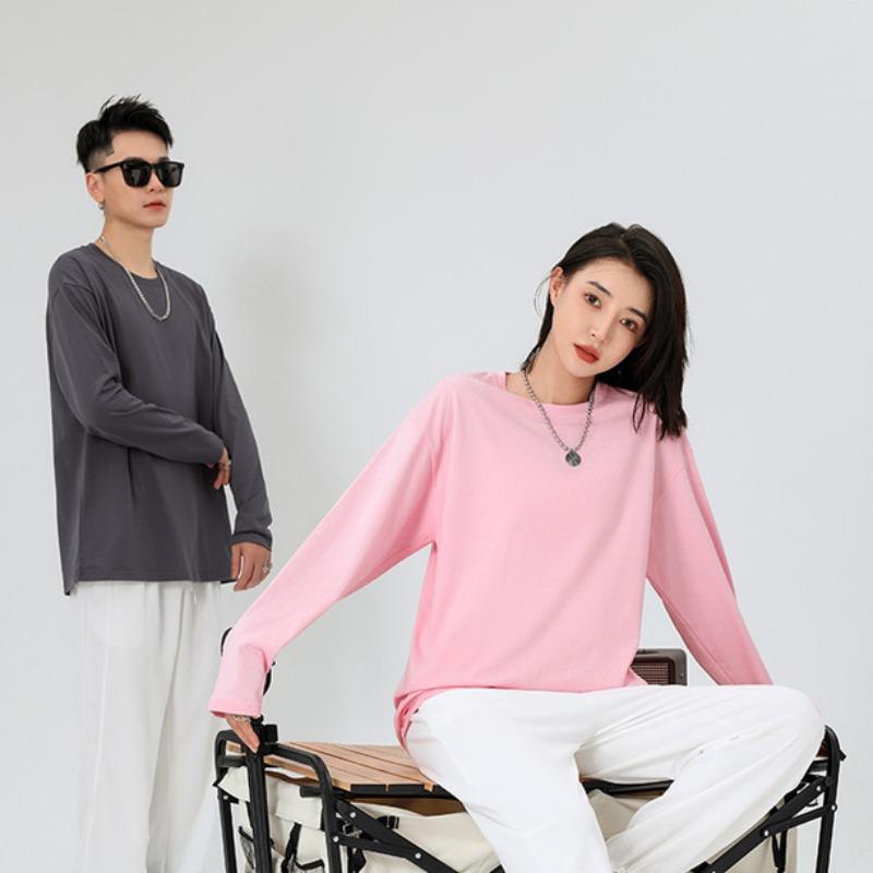 New Round Neck Loose Tees Long Sleeve T-shirt 12 Solid Color Cotton White T-shirt High Quality Oversized Tees Plus Size S-5XL