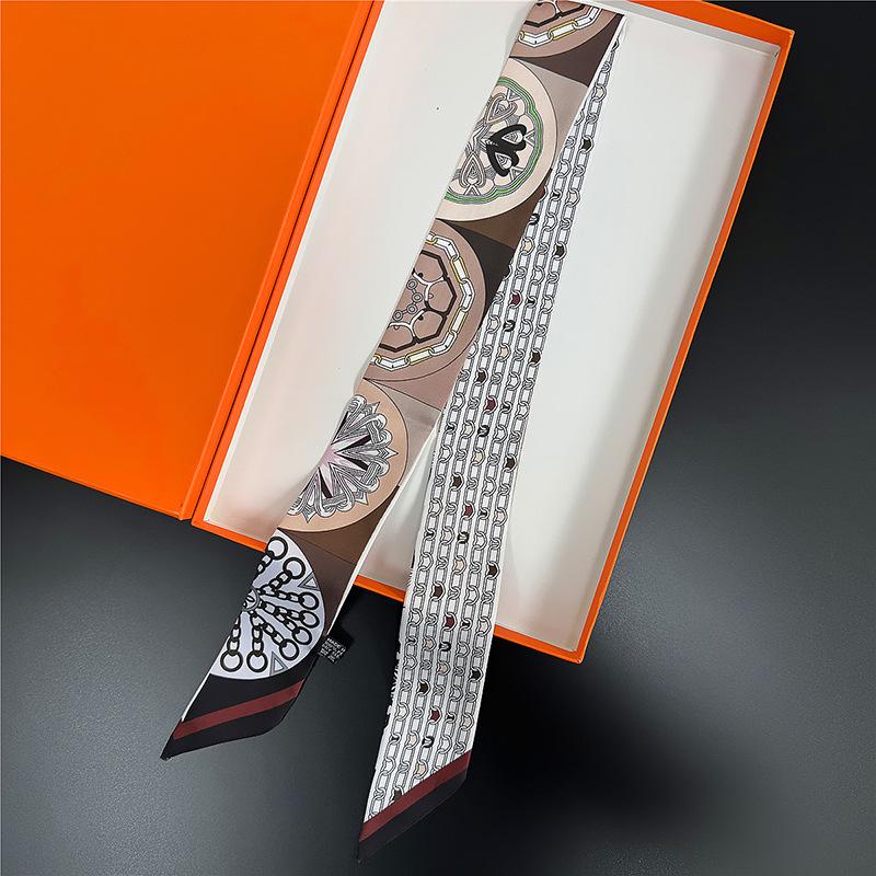 Silk scarf long strip high-end multi-purpose double-sided printing imitation silk silk scarf wrapping belt streamer decorative small scarf belt