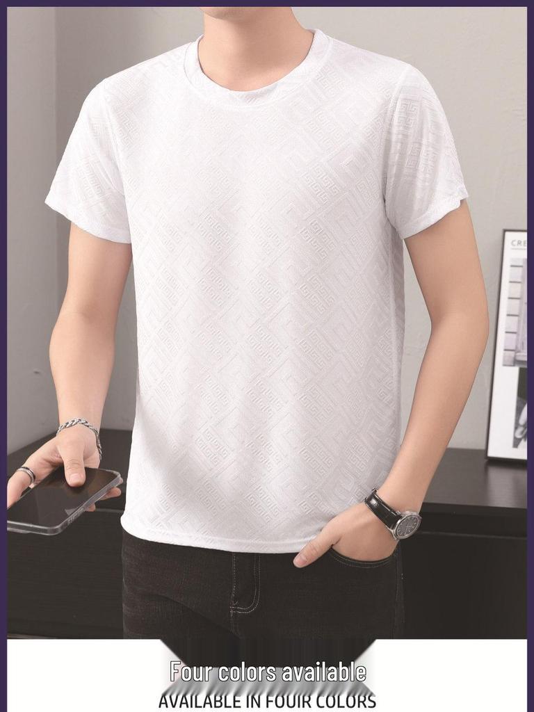 Men's Quick-Dry 3D Jacquard Ice Silk Short-Sleeve Crew Neck Casual T-Shirt