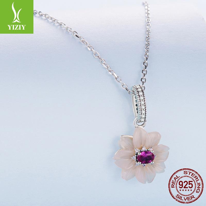 Pink Eternal Flower S925 Sterling Silver Pendant Accessories Romantic Sweet Wind Flower Bracelet Beaded