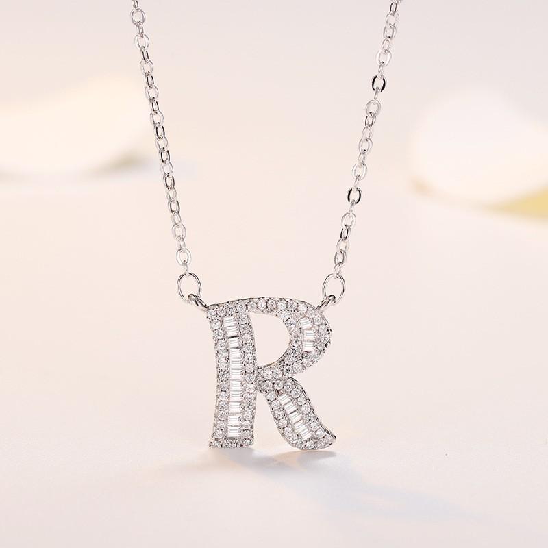 Personalized Initial Pendant Necklace Copper Plated White Gold Letter Charm Women Fashion OL Style