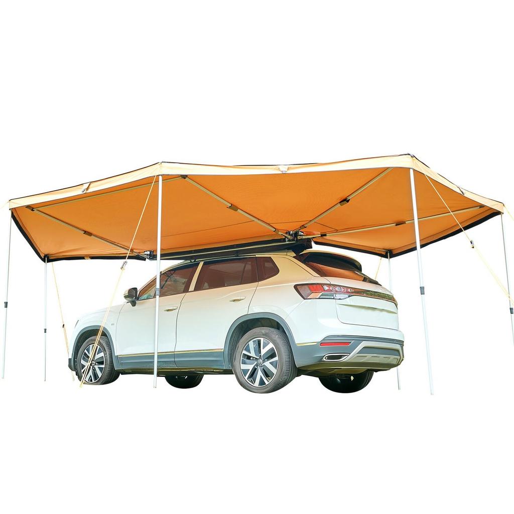 270 Degree Awning with Bulit-in LED Lights, 12.4 Driver Side Vehicle Awning, Waterproof UV50+ Car Side Awnings, All-Weather Free-Standing Overland