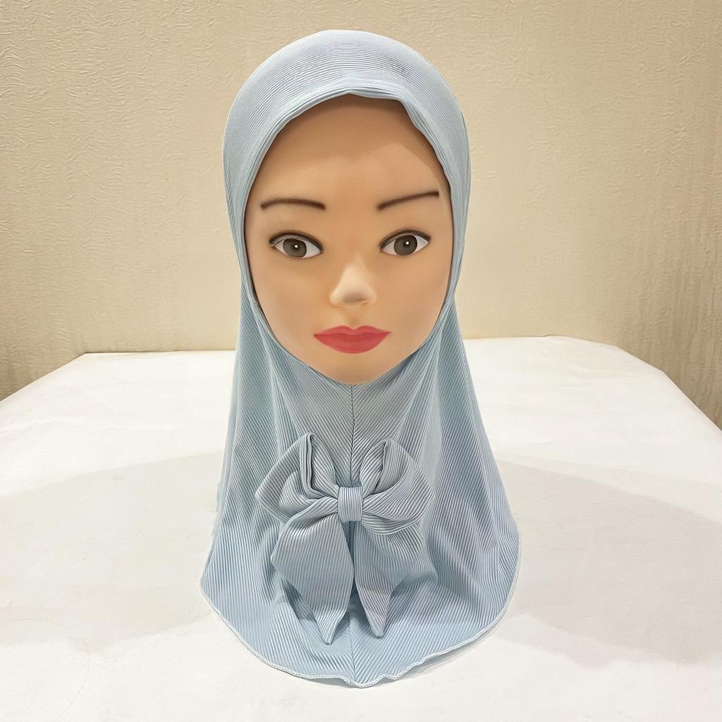 Beautiful Plain small girl hijab with bow simple cute hijab hats women's caps can fit 2-6 years old girls