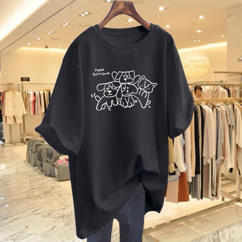 Women's Short Sleeve Pure Cotton Graffiti Puppy T-Shirt - Trendy Summer Casual Wear