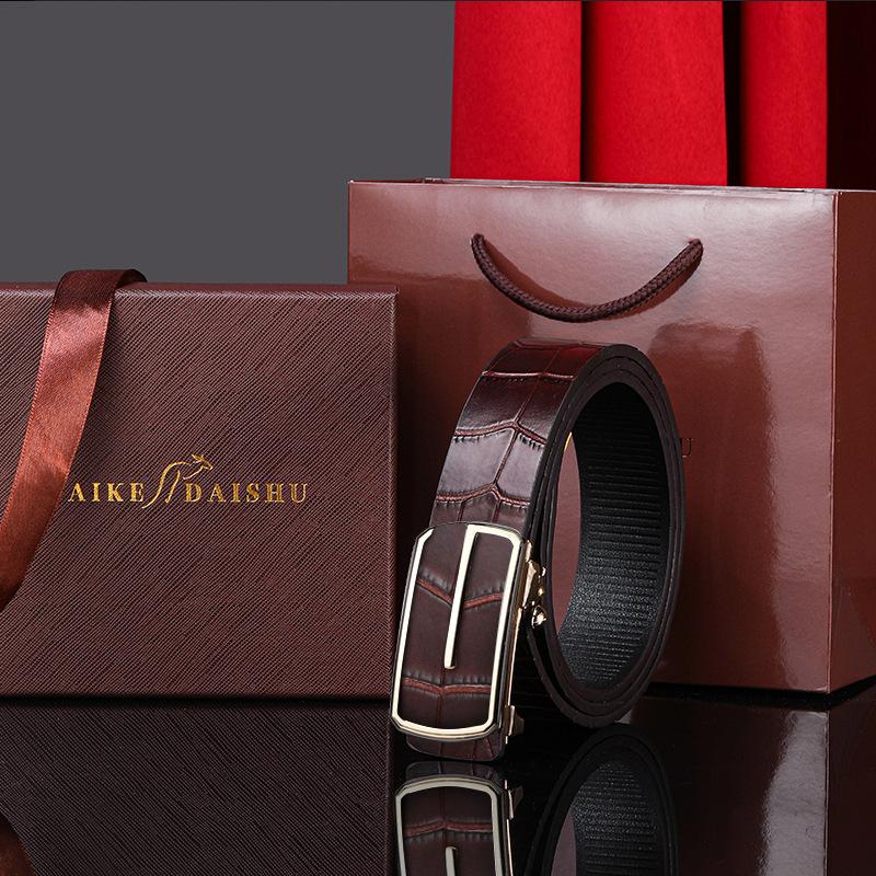 New Belt Men'S Fashion Simple Crocodile Pattern Cowhide Automatic Buckle Belt Middle-Aged And Young Business Leather Jeans Belt