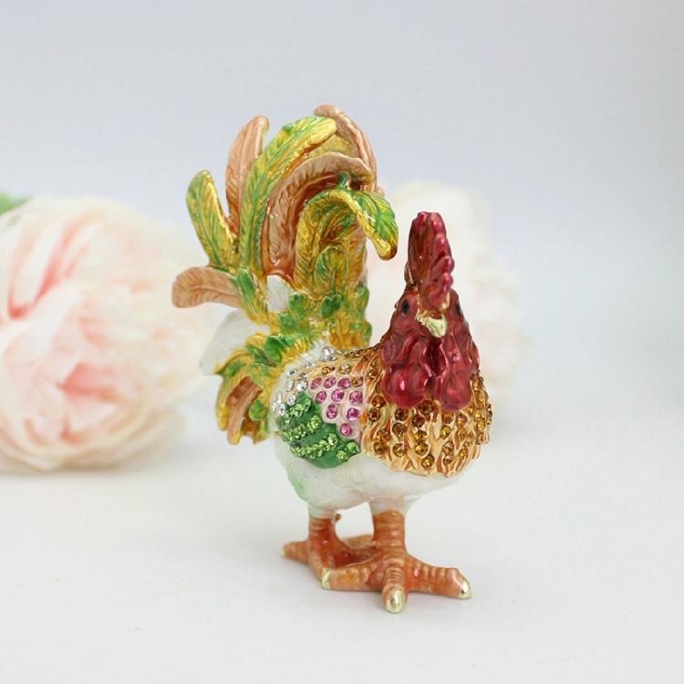 Premium Alloy Rooster Figurine Box With Enamel Finish For Safekeeping Valuables And Gifts Jewelry Organiser