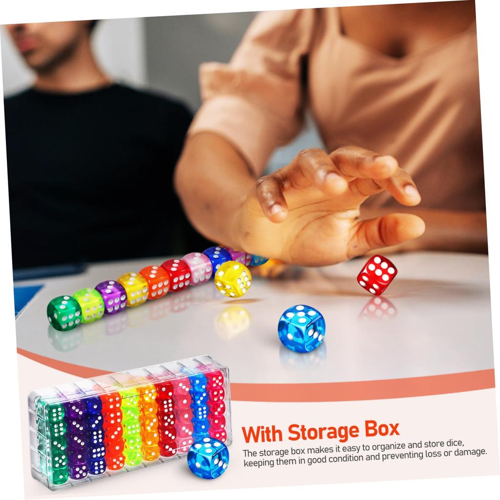 EXCEART 100 Colorful Mini Acrylic Dice for Play, Games, and Classrooms, Small Design with Storage Box