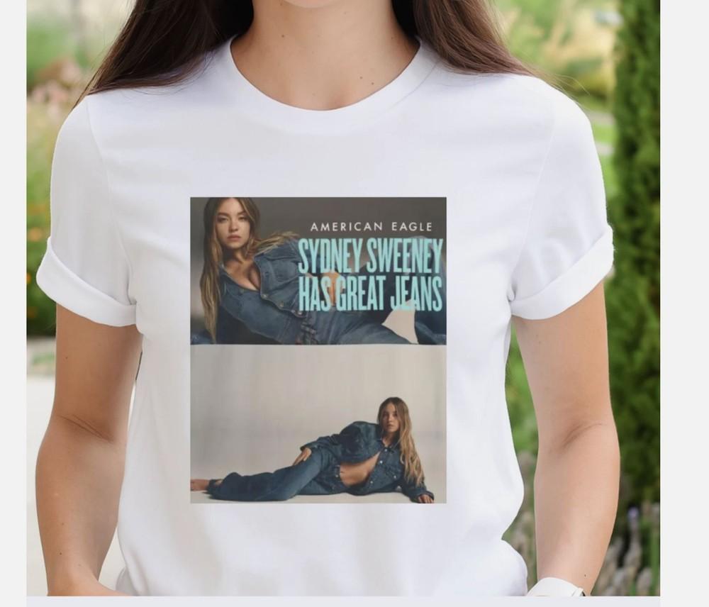 

Сидни Суини Обладает Отличными Джинсовыми Генами Рубашка American Eagle Смешная Звездная Игра Слов Унисекс Футболка XXXL