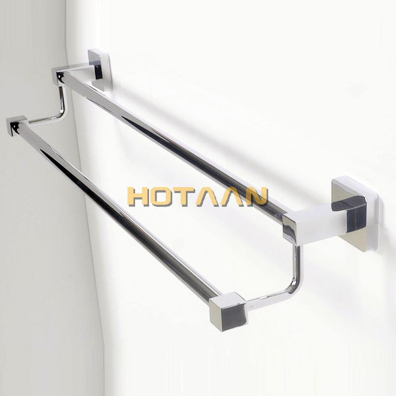 . Chrome Finish Stainless Steel Bathroom Accessory Double Towel Bar Towel Rail Towel Holder 60cm YT-10798