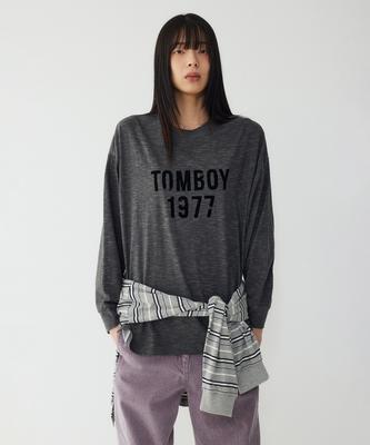 STUDIO TOMBOY Lettering Print Slub T-Shirt_Charcoal 9176122974