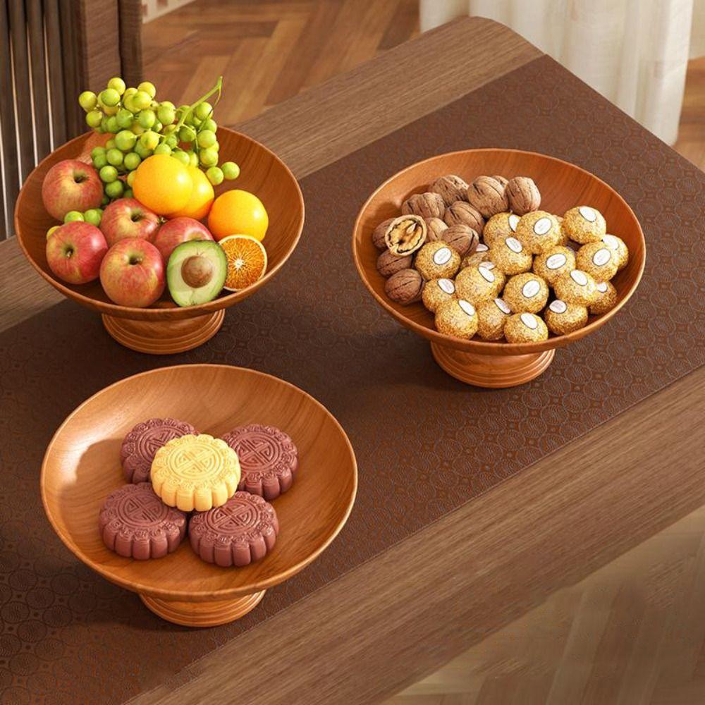 Nordic Wood Grain Candy Snack Tray High-foot Dried Fruit Plate  Household Desktop Storage